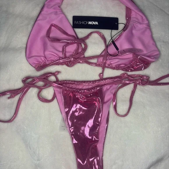 NWT! Fashion Nova Shimmering Pink Bikini - Picture 5 of 10
